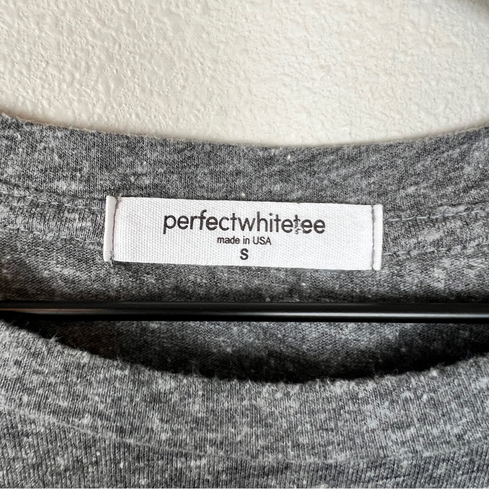Perfectwhitetee Basic Grey T-Shirt Long Sleeve Crew Neck - Picture 4 of 5